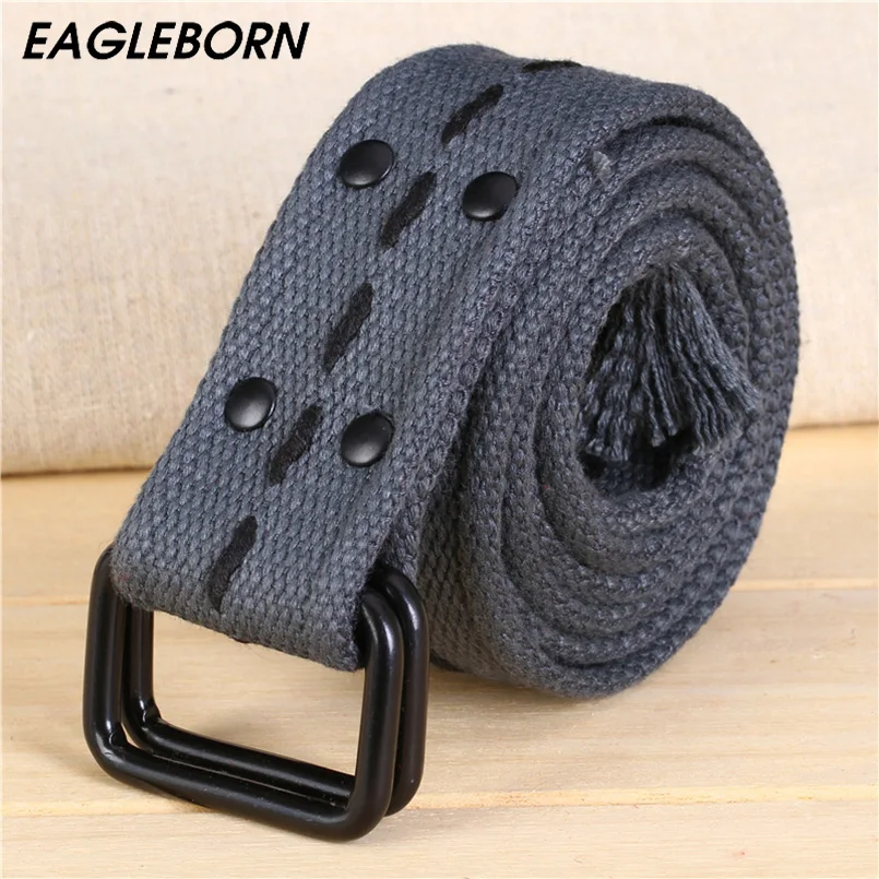 

New knitted unisex belts personality rivet canvas belt for Men and Women Belt young Universal straps 7 color double ring buckle