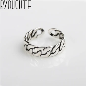 

Fashion Real Silver Color Chain Rings for Women Wedding Jewelry Punk Retro Antique Adjustable Size Finger Big Ring