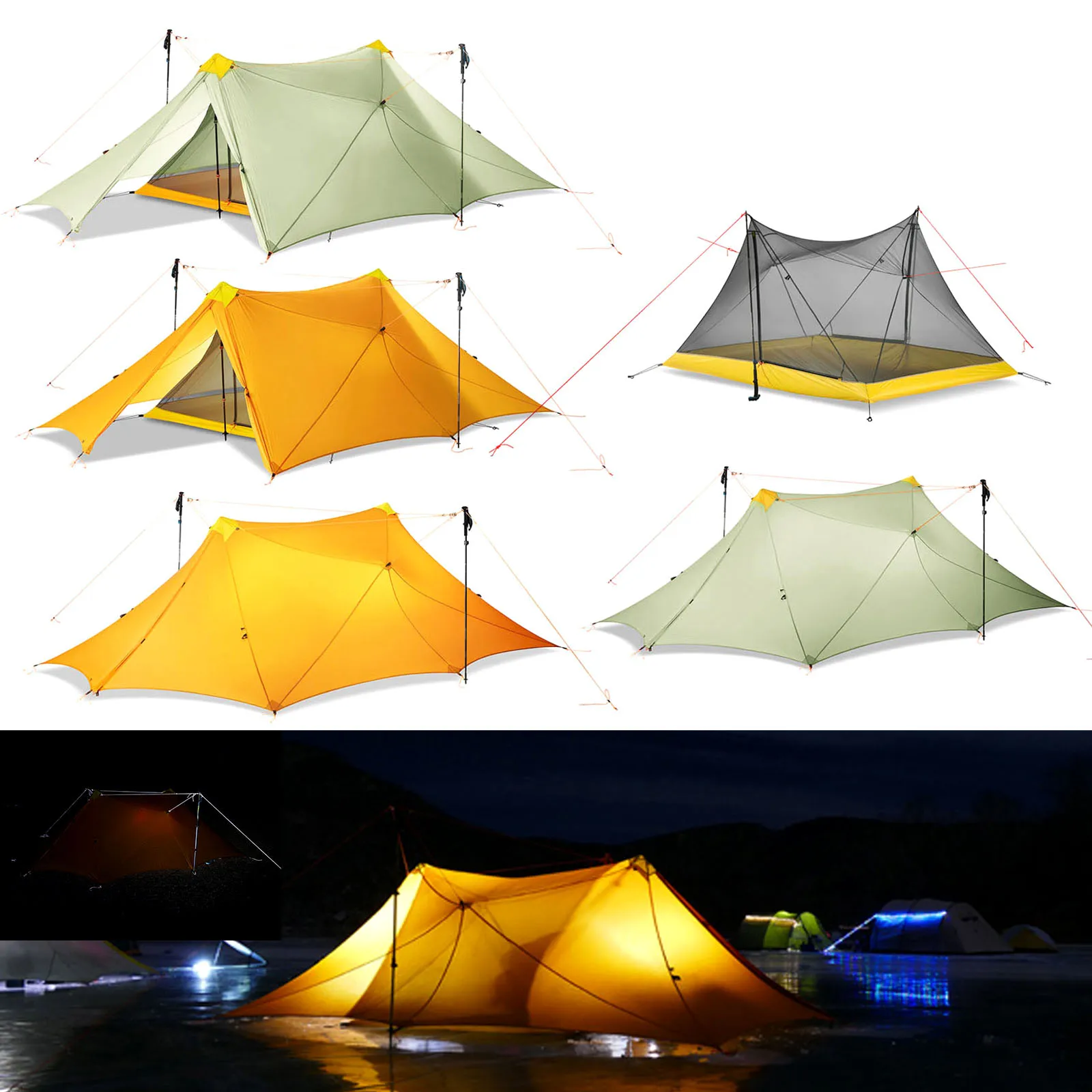 Сверхлегкий 4 человека 3 Сезона Палатка 20D двухсторонняя с силиконовым покрытием нейлон 1150 г Flysheet/дышащая сетка 730 г Внутренняя палатка