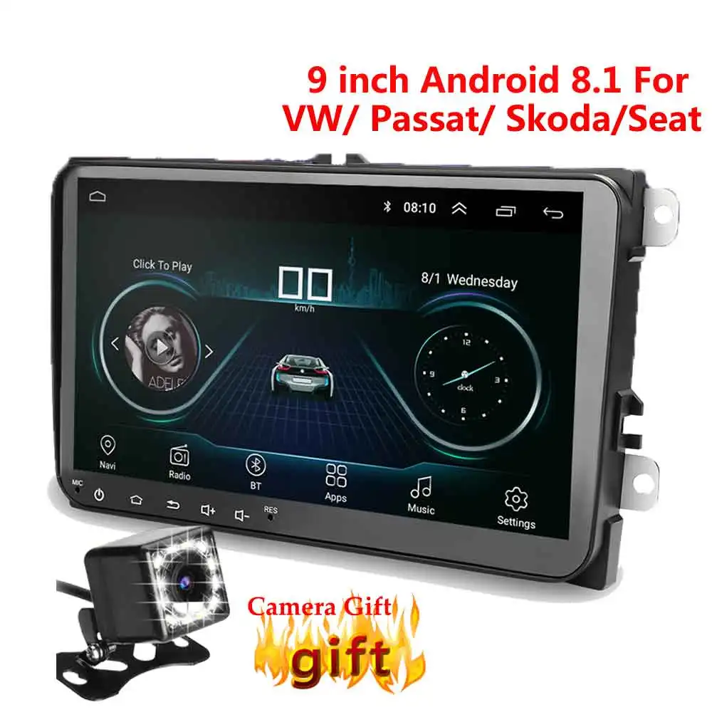 9 дюймов Android 8,1 двойной 2Din автомобильный Радио GPS авто радио 2 Din USB для Volkswagen/Passat/GOLF/Skoda/Seat Wifi bluetooth 2din - Цвет: With 12 Camera