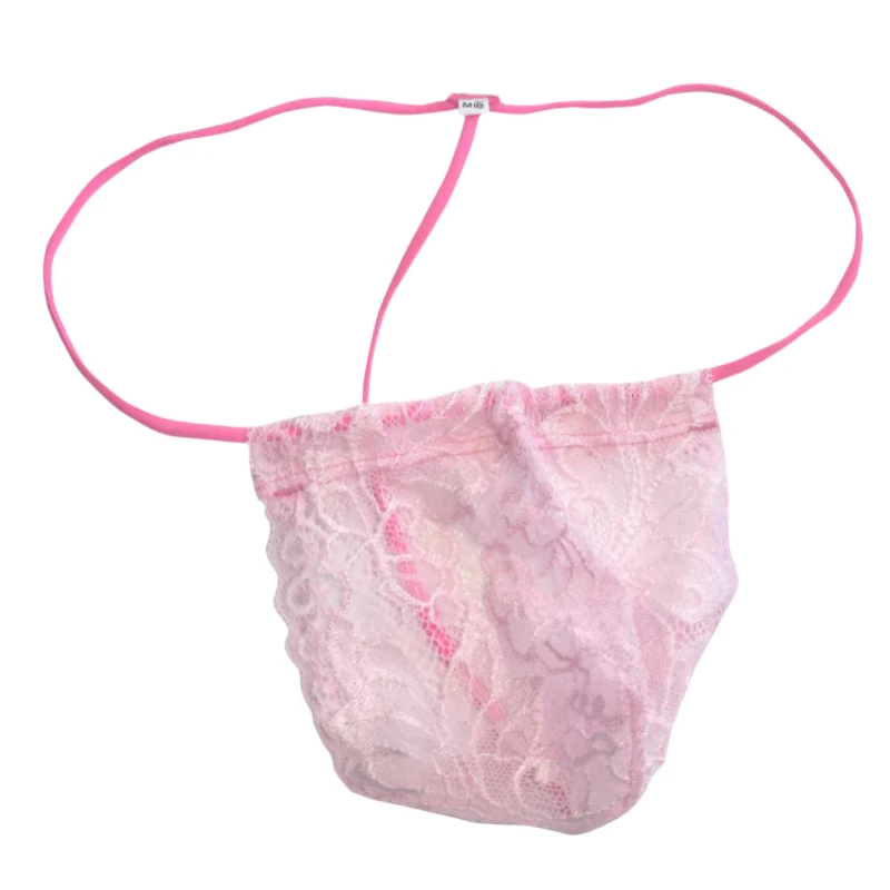 Bragas con bolsa Sissy para hombre, Tanga Sexy de encaje transparente, ropa Gay, Ladyboy, transparente, color rosa - AliExpress