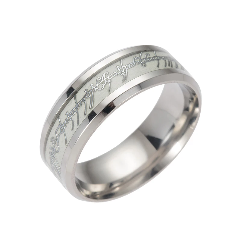 Светящиеся кольца из нержавеющей стали для мужчин и женщин светится в темноте 8 мм ширина кольцо Властелин моды обручальное кольцо ювелирные изделия с буквами - Цвет основного камня: Серебристый