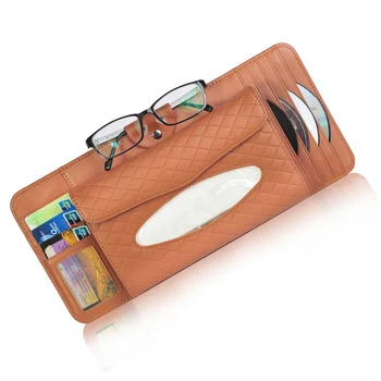 

leather glasses holder with tissue box multifunctional card holder car sun visor storage box car interior accessories CD pack
