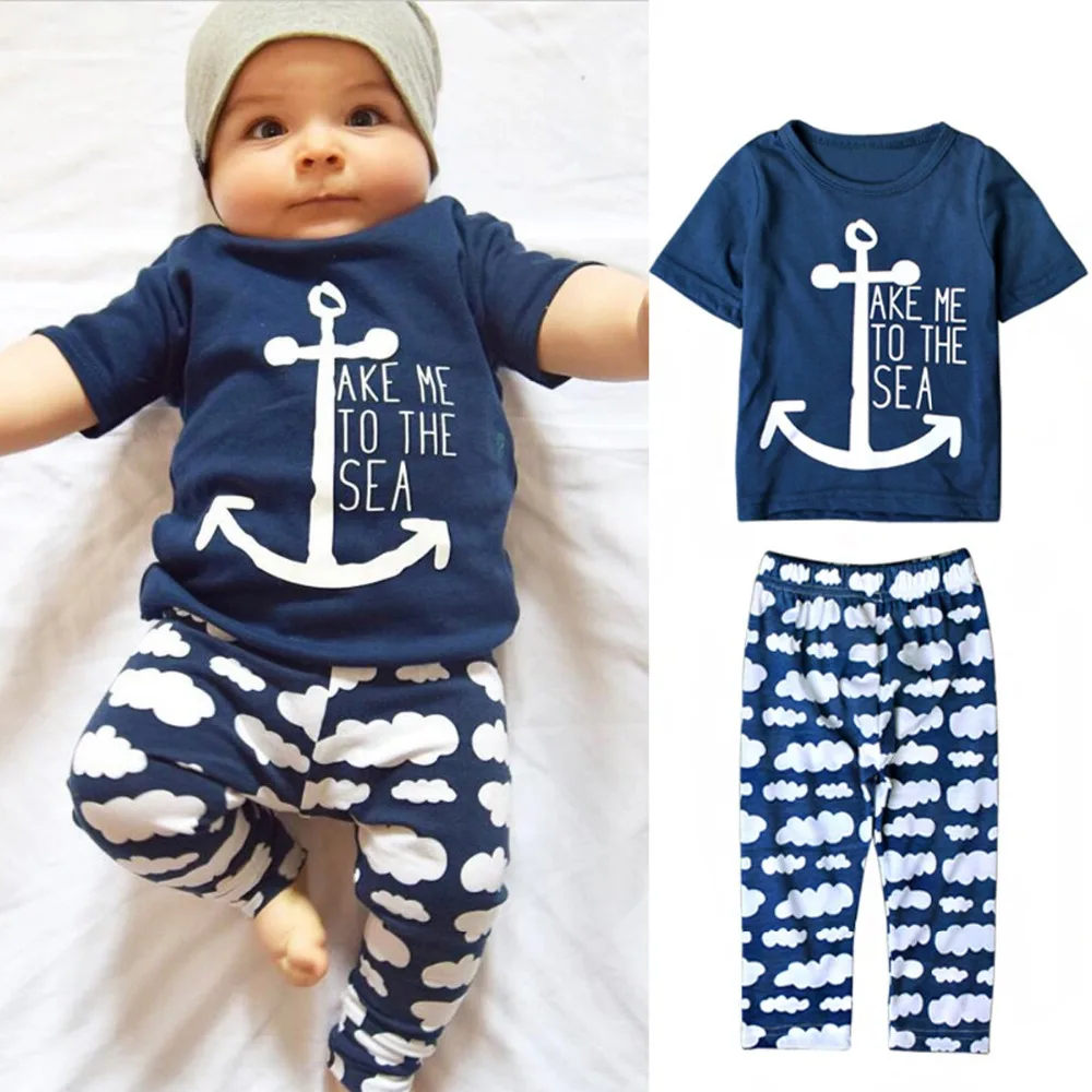Baby babies boy boys white navy sailor suit anchor 2 piece cotton outfit