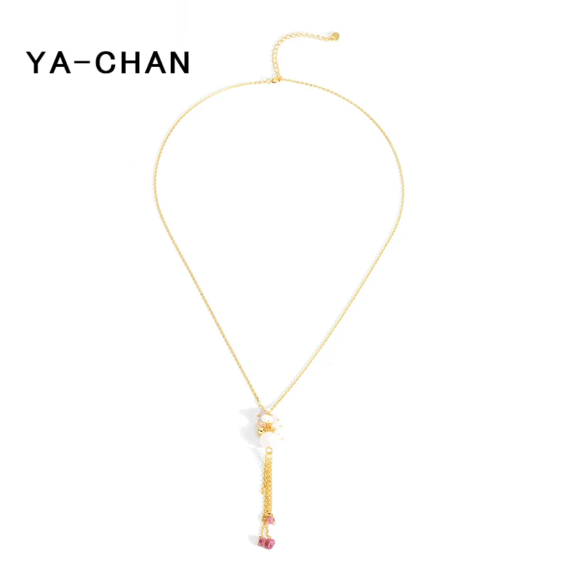 

YA-CHAN Fine Jewelry 925 Sterling Silver Long Necklace For Women Fresh Water Pearl Necklace Tourmaline Pendant 18 K Gold Bijoux