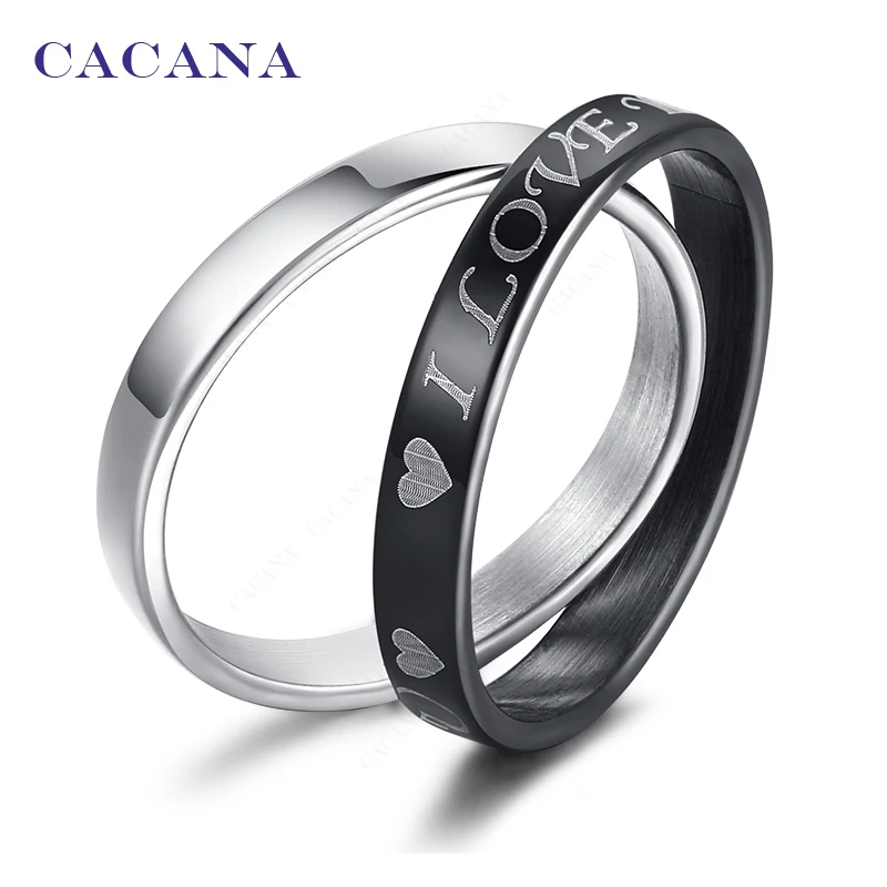 

CACANA Stainless Steel Rings For Women Double Rings 1set(2pcs) Loving Heart Fashion Jewelry Wholesale NO.R154