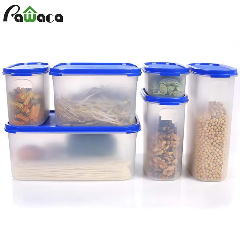

6pcs/set Food Storage Box Crisper Plastic Sealed Cans Container With Lid Refrigerator Preservation Crisper Kitchen Storage Tanks