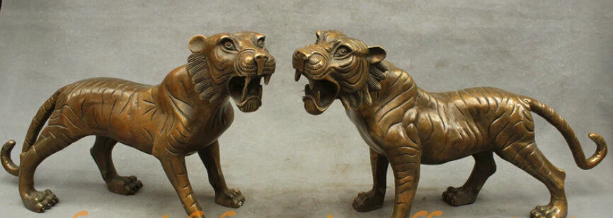 

R0720 Details about 16" Chinese Exorcise Evil Giant Bronze Copper Zodiac Roaring Tiger Statue Pair