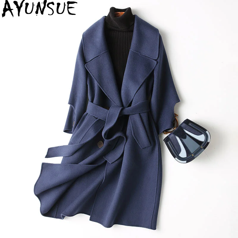 

AYUNSUE Double Side Wool Coat Female Jacket Spring Autumn Jacket Women Korean Woolen Coats and Jackets Women Overcoat MY3537