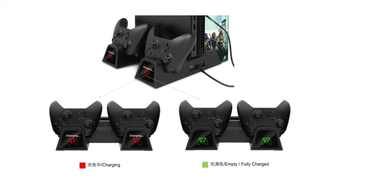 New Multi Charging Stand For Xbox One X Console With Extending Game Dices Storage Kit and Cooling Fan
