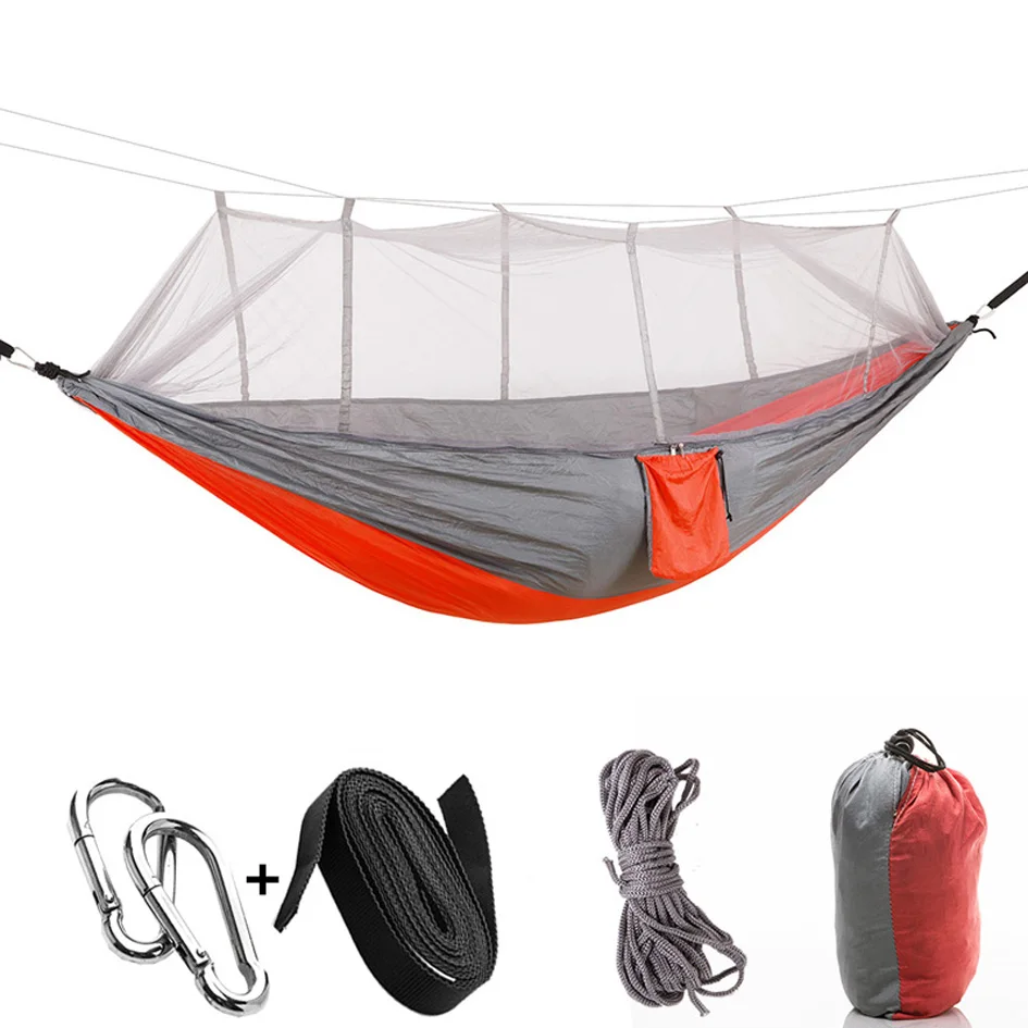 

New Ultralight Parachute Grey And Orange Hammock Hunting Mosquito Net Double Person drop-shipping Outdoor Furniture Hammock