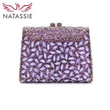 NATASSIE Frauen T Form Luxus Kristall Kupplung Handtasche Diamanten Abendtasche Party Kupplungen Drop Shipping Silber Lavendel LD101