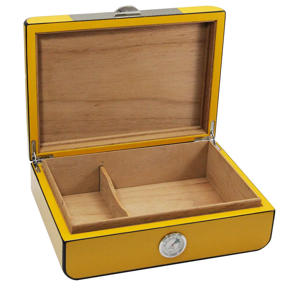 Yellow Cigar Case Cedar Wood Humidor with Cigar Hygrometer & Humidifier, can Hold 20 -30 Cigars