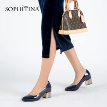 SOPHITINA Brand Shoes Thick Heel Ladies Pumps Patent Leather Pointed Toe Colorful Square Heels Party Handmade Shoes Women D13