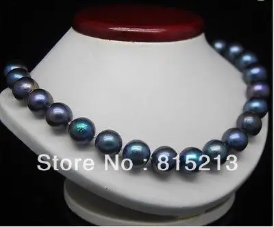 

FREE SHIPPING>>>@@ > N622 Huge natural 11-12 mm BLACK PEARL NECKLACE 18 "14 k send high-grade box