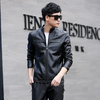 

Man Leather Jacket M-5XL Plus Size 2017 New Fashion Solid Stand Collar Men's Leather Jacket Motorcycle Jacket 3 Colors