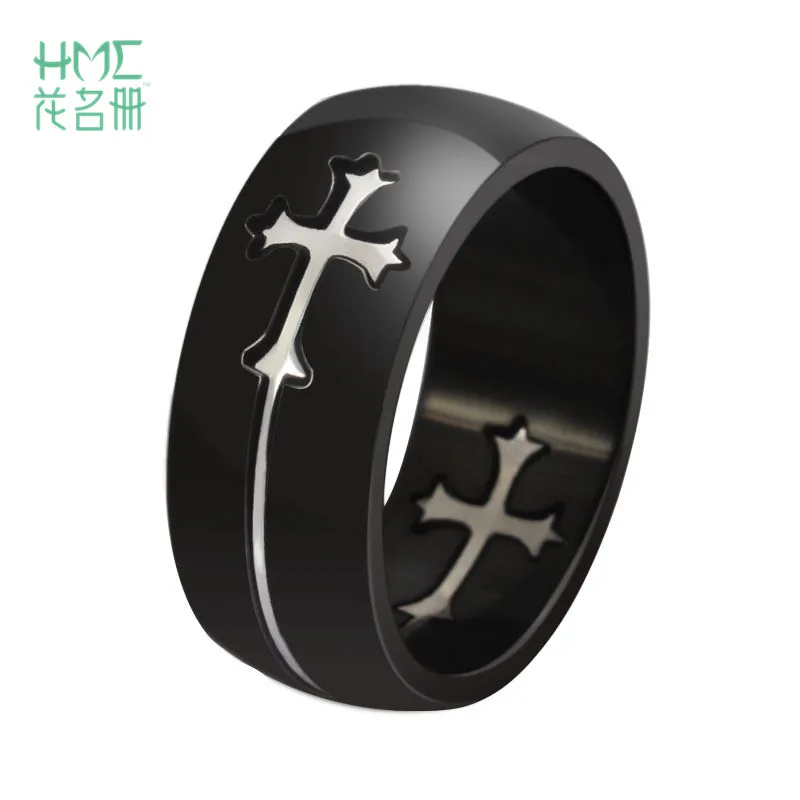 

High Quality Detachable Cross Ring Gold and Silver Color Cross Titanium Steel Metal Black Round Shape to Choise Men's Ring