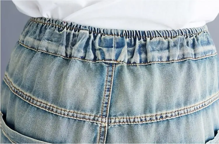 NYFS женские джинсы больших размеров 2019 летние резинка на талии, свободные брюки больших размеров d, женские патч-Брюки С буквенным принтом