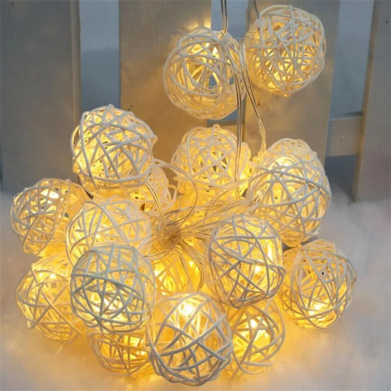 220V LED String Lights 4M 20pcs Handmade Rattan Balls led String Lights Fairy Party Wedding light,Patio,Home room Decor
