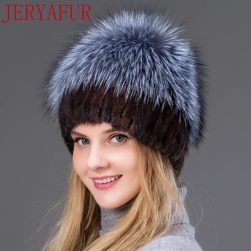 Jeryafur Новинка Женская меховая шапка женская зимняя Лыжная шапка теплая Защита уха норки и песца шапка волос ручной работы