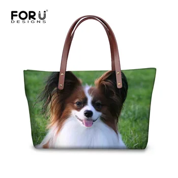 

FORUDESIGNS Cute Animal Papillon Dog Pattern Fashion Women Handbags Large Messenger Bags for Ladies Woman Beach Crossbody Bags