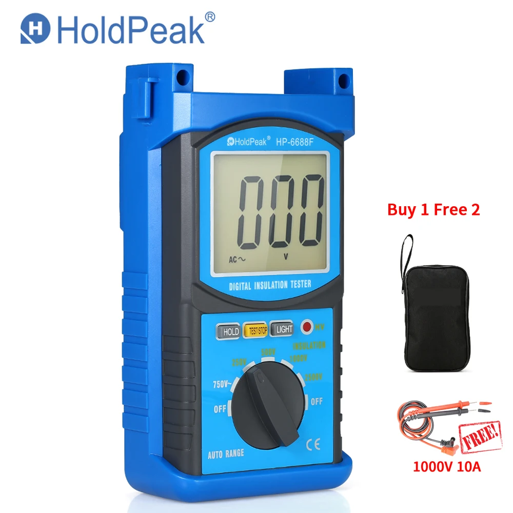 

HoldPeak HP-6688F Insulation Resistance Tester 6688F Protable Digital 1000V 2500V Auto Range ohm tester Megger Megohmmeter GIFT