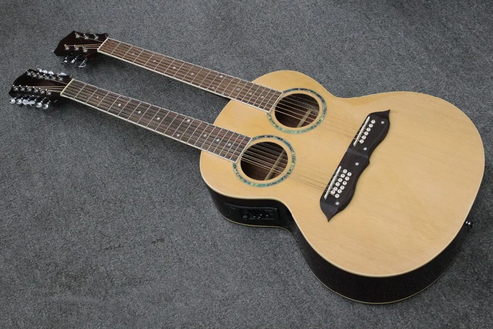 

2018 New + Factory + OEM 6/12 Strings double necks Acoustic Electric guitar wood color Double arms acoustic guitar free shipping