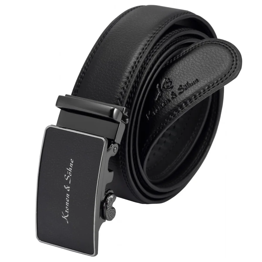 

Brand New High Quality Black Luxury Steel Auto Buckle Designer Belt Cardboard Box Package Genuine Leather Men Male Belts / KB104