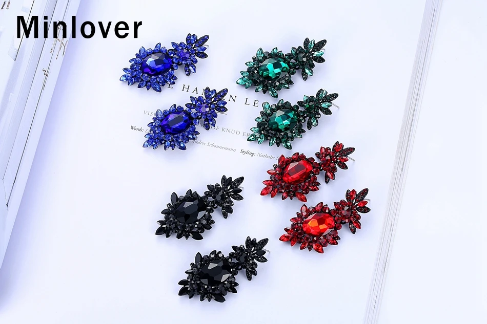 Minlover, черные Висячие висячие серьги с кристаллами для женщин, массивные Цветочные Стразы, серьги для помолвки, ювелирные изделия, MEH1080