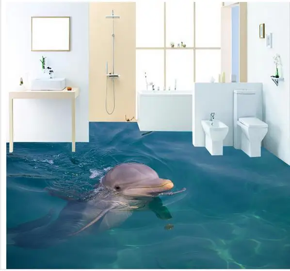 

3D sea dolphin bathroom floor painting decorative painting