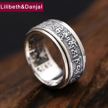

Real 925 Sterling Thailand Silver Ring Men Tibetan Buddhist Heart Sutra Rotate Ring Fine Jewelry Vintage Dragon G70