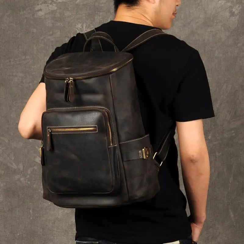 2017 Vintage Cowhide Genuine Leather Backpack Men Retro Handmade Daypack Brand Casual Large Capacity Travel Tote Bag Z1548