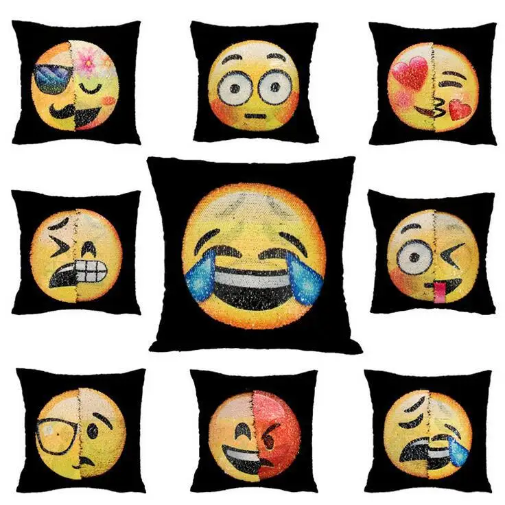 

7 Types 40*40cm Hot Funny Smiley Sequins Whatsapp Emoji Variable Color Change Face Emoji Cushion / Unstuffed Sequins Pillow
