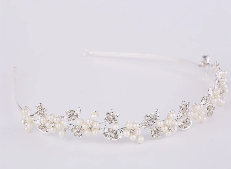 Romantic fashion rhinestone crystal pearl headdress, silver wedding tiara with the bride contracted hair Hairwear flower gir (2)
