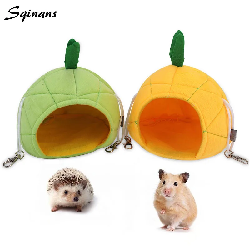 Sqinans Small Animal Cute Pineapple Shape Pet Beds Warm Fleece Winter House Hedgehog Hamster Suspend Hammock With Hooks | Дом и сад