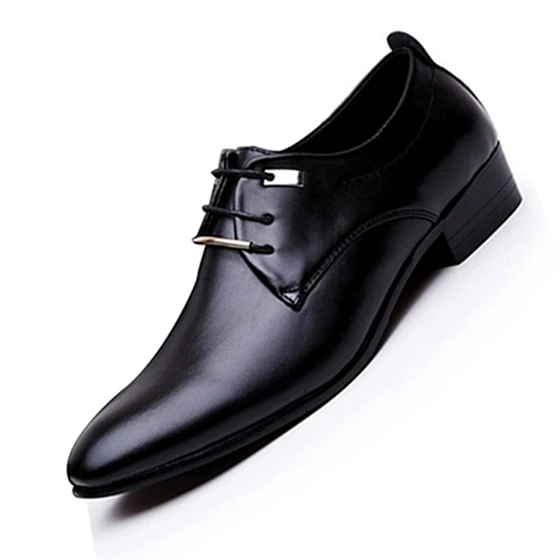 

DCOS Men Leather Shoes Male Laceup Pointed Toe WaterProof Fashion Soft Summer Breathable Wedding Business Flats