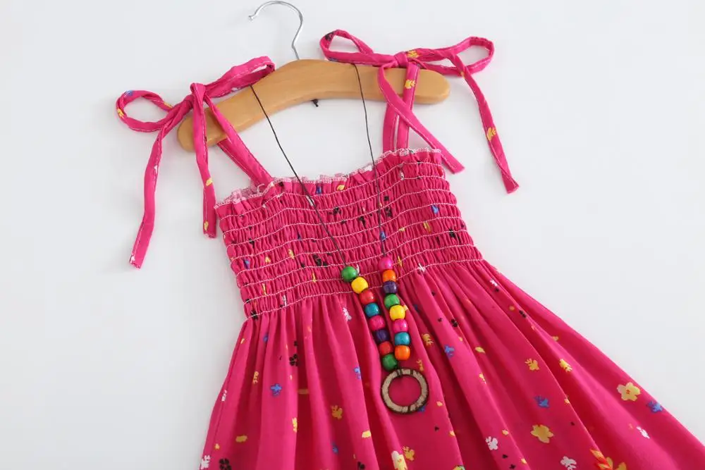 أنيقة الفتيات فساتين مُزينة بنقشة الزهور الرافعة الكشكشة الأميرة الشاطئ فستان صيفي ل فتاة الملابس 6 7 8 12 14 16 سنوات مع قلادة