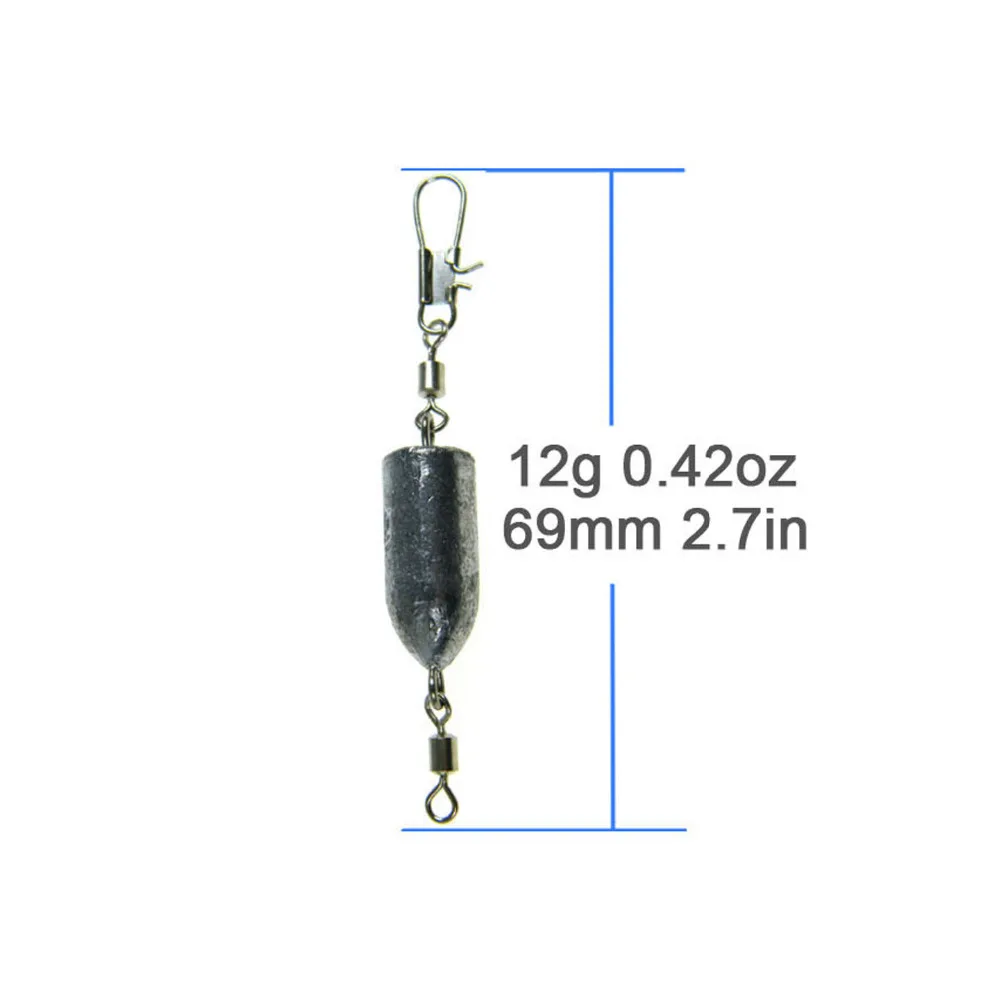 6PcsLot12gFishingWeightsBulletShapeLeadSinkerRollingSwivel