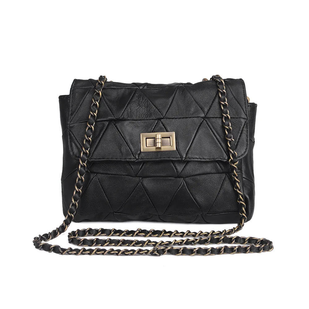 Sheepskin Genuine Leather Women Handbags Designer Chain Female Shoulder Bags Flat Woman Crossbody Bag Studs Ladies Sheepskin Genuine Leather Women Handbags Designer Chain Female Shoulder Bags Flat Woman Crossbody Bag Studs Ladies