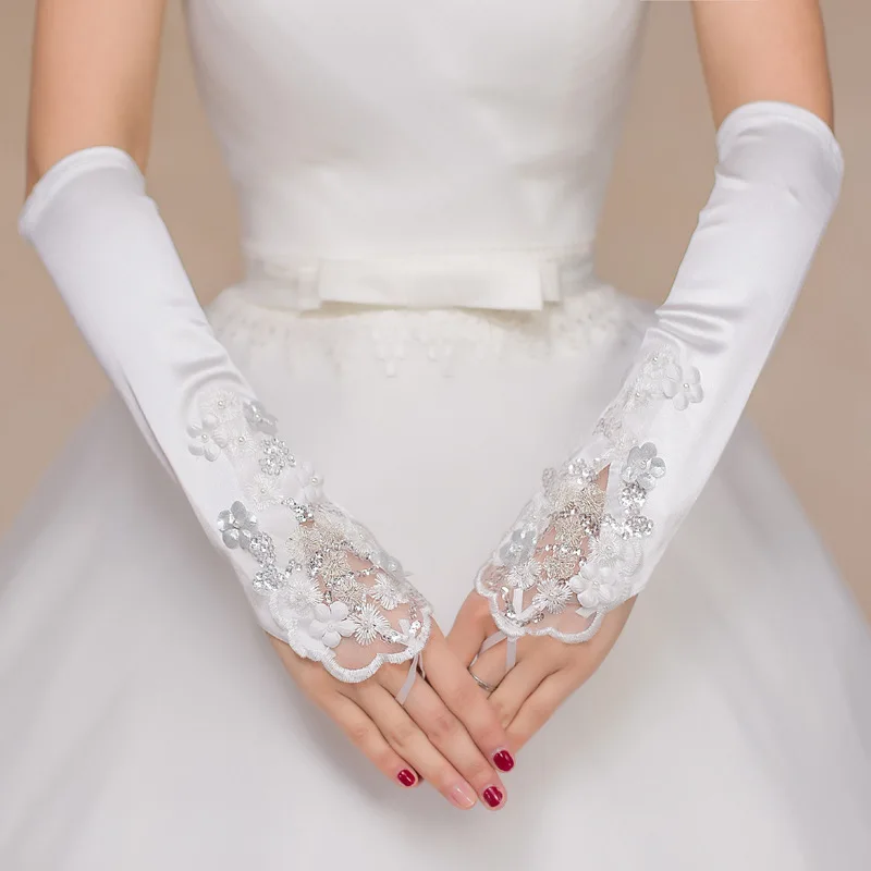 High Quality Rhinestone Lace Sequins Opera Bridal Wedding Gloves Luxury