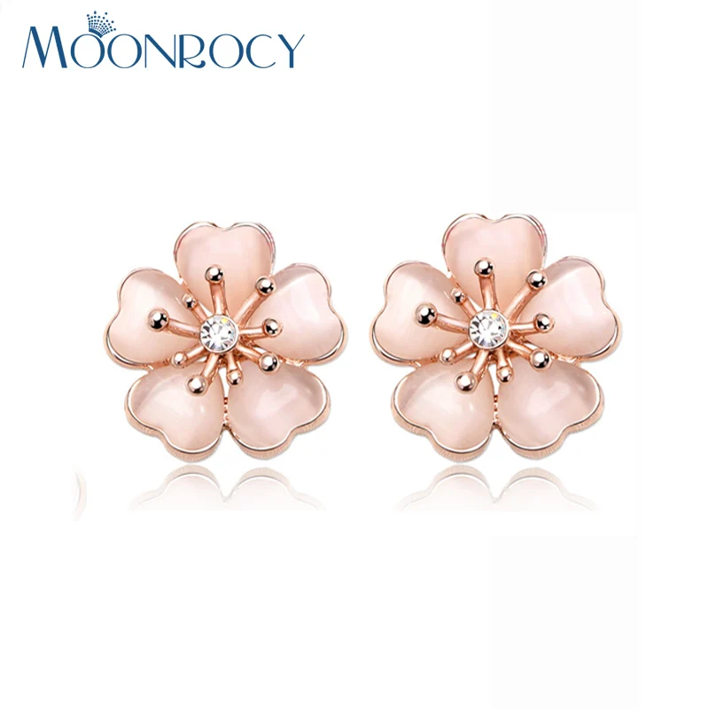 MOONROCY Free shipping Fashion Flower Rose Gold Color Opal CZ Crystal Earring Jewelry for Women Drop Shipping Wholesale Gift|earings fashion