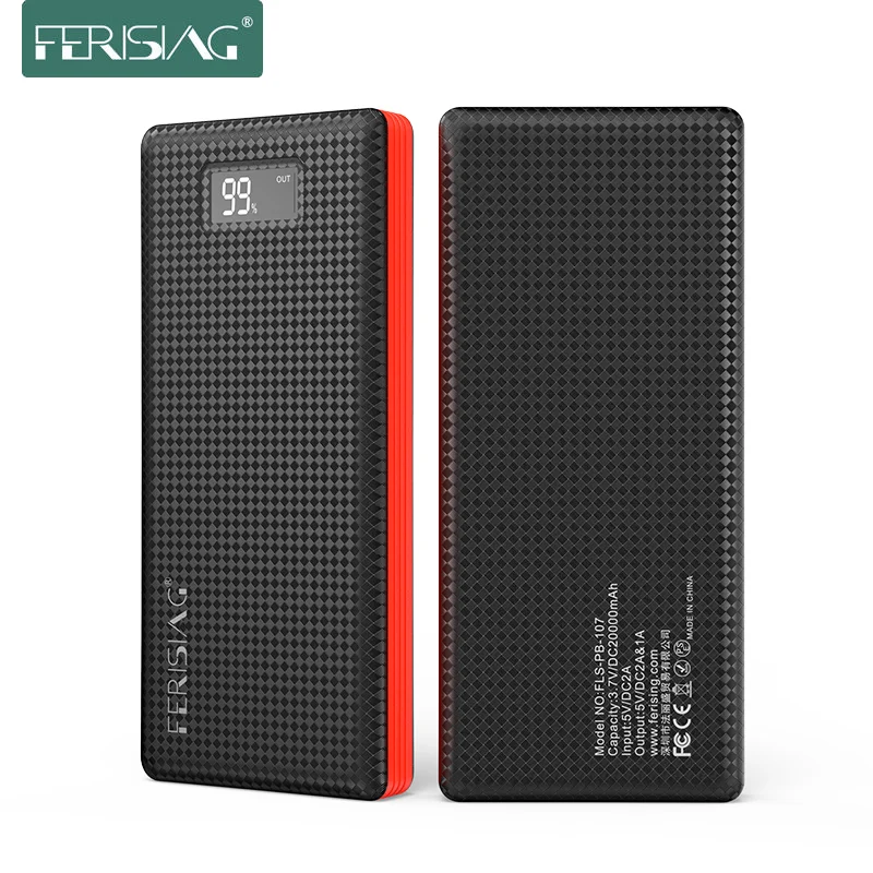 

(Clearance sale) FERISING PowerBank Li-Polymer 20000mah lcd display External Battery Mobile Fast Charger Dual USB Power bank