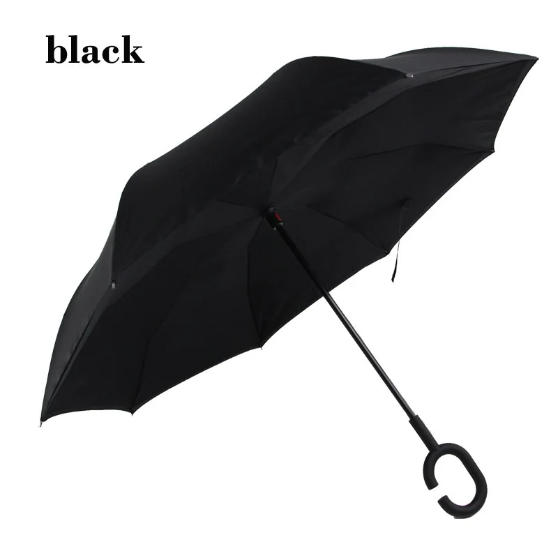 Ветрозащитный с-крюк руки обратный складной двойной слой перевернутый зонтик самостоящий наизнанку защита от дождя зонтик S2017230