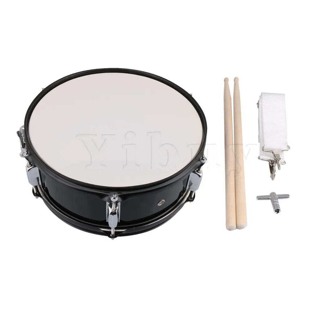 Yibuy Stainless Steel Black 14 Inch Snare Drum for Kids&Beginners with