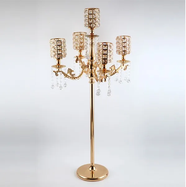 

5 arms gold stand candle crystal candlestick tall candle holders Wedding large Candelabra Table Centerpieces Event Road Lead