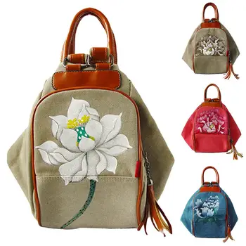 

Ethnic Women Hand-paint Flower Backpack Large Capacity Travel Pouch Canvas Bag
