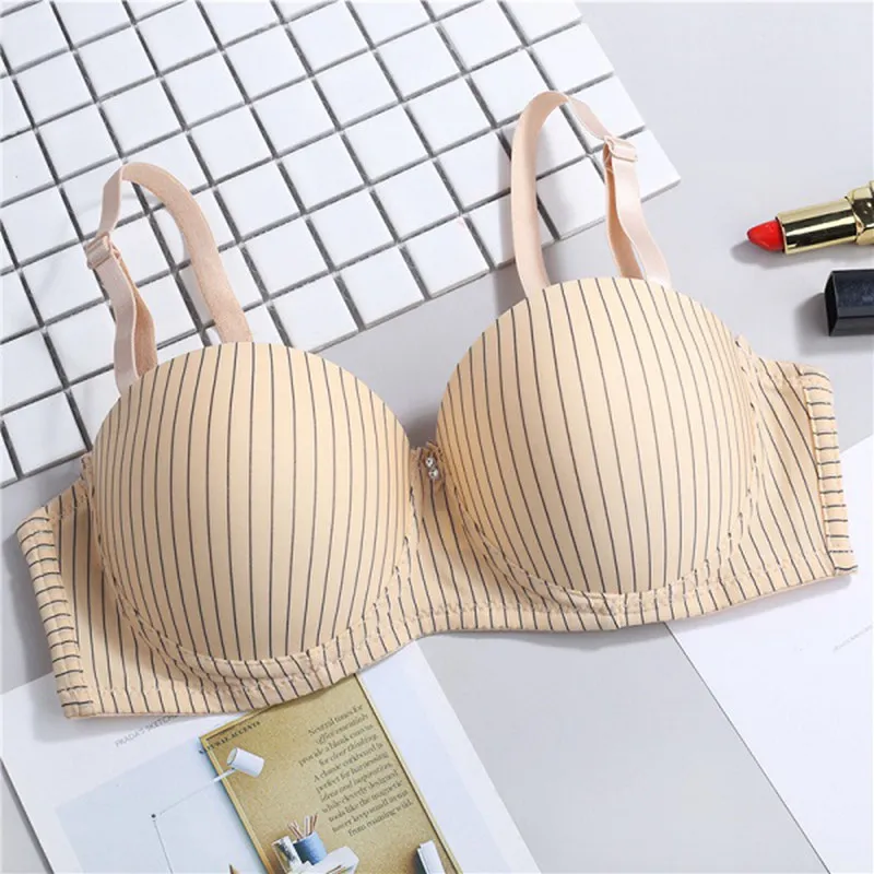 1pc Women Sexy Lingerie Plus Size Thin Cup Stripe Anti-light Breathable Women Underwear Adjustable Push Up Bra Newest