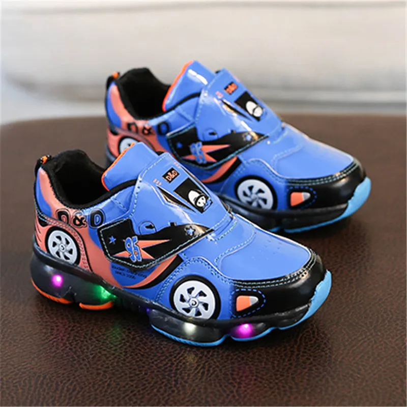 

Fashion Kids Sneakers Boys Cartoon Car Children Shoes With Light Up Toddler Boys Shoes Size 24-33