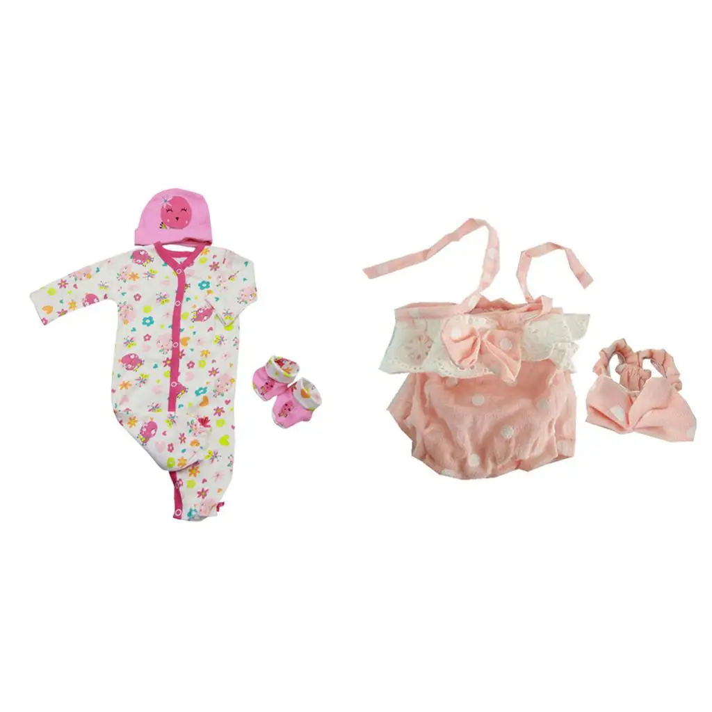 2 Sets Lovely Reborn Doll Outfits - Princess Dress Rompers Headband Sock Clothes for Newborn Baby Girl Doll Complete Look