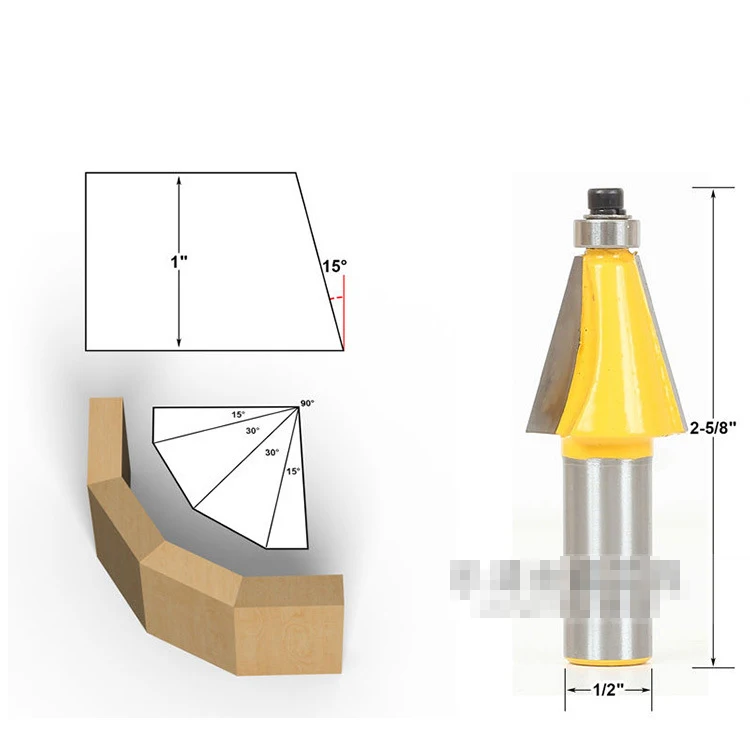 Бесплатная доставка 15 градусов фаски и конических каймой маршрутизатор бит с 1/2 "хвостовика для Деревообработка резак